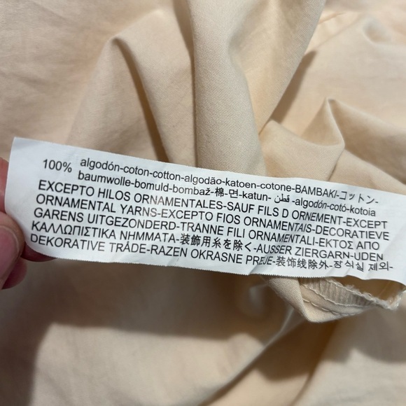 ZARA Sz L Collared Cream Shirt Dress Eyelet Lace Front Puff Sleeves Beaded Belt - Picture 12 of 14